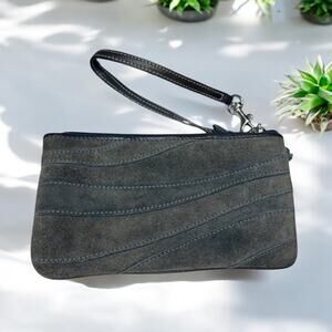 VINTAGE COACH Suede Leather Wristlet  Clutch Gray Blue  FAST SHIPPING 1010-23